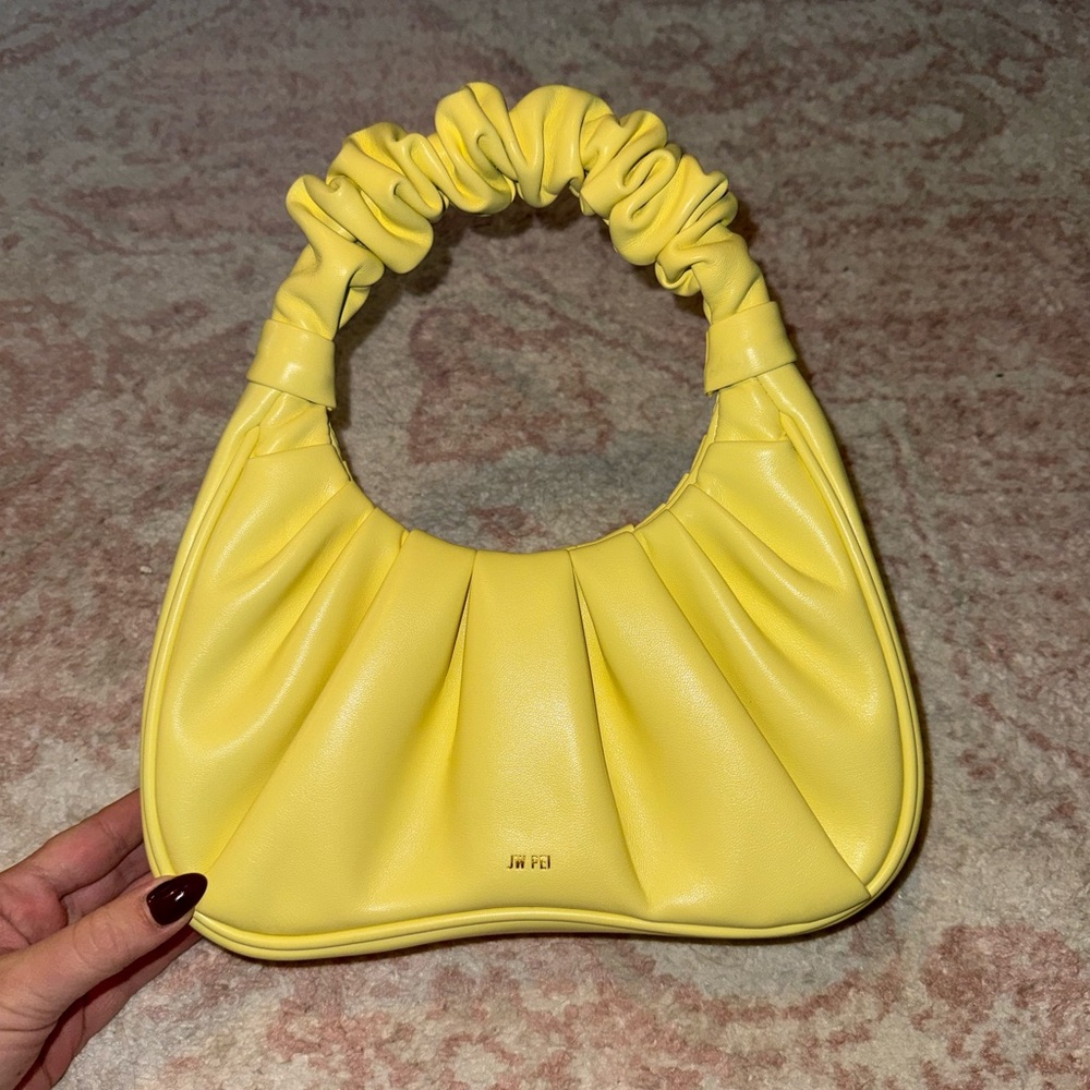 Yellow Ruched JEW PEI Handle Bag